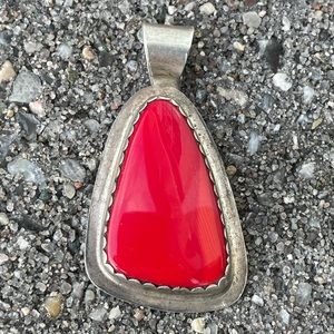 Vintage CT Sterling Stamped Red Coral Pendant